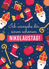 Fröhliche Nikolauskarte Geschenke Süßigkeiten Stiefel