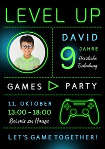 Gameparty-Einladung 9. Kindergeburtstag Foto