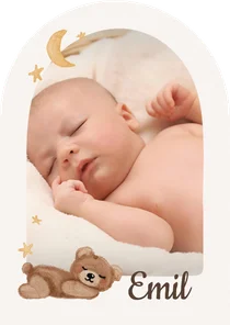 Geburtskarte Bogen Foto Teddybär Sterne und Mond