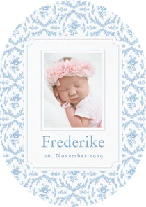 Geburtskarte Oval englische Rose in blau 