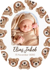 Geburtskarte Teddybären Foto Oval Aquarelloptik