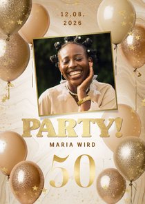 Geburtstagseinladung 50. Geburtstag Gold Glitzer mit Foto