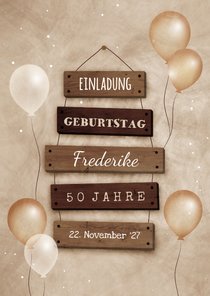 Geburtstagseinladung beige Schilder & Luftballons 