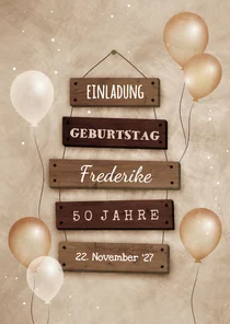 Geburtstagseinladung beige Schilder & Luftballons