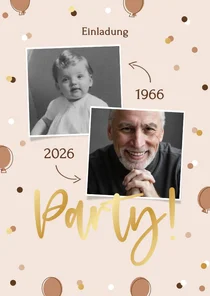 Geburtstagseinladung Fotocollage Luftballons beige