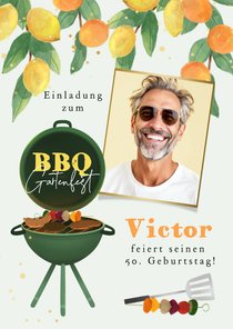 Geburtstagseinladung mit Foto BBQ-Gartenfest Zitrusfrüchte