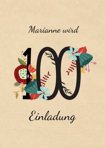 Geburtstagseinladung mit großer Blumenzahl 100