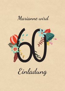 Geburtstagseinladung mit großer Blumenzahl 60