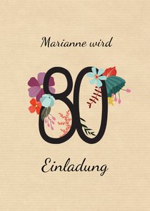 Geburtstagseinladung mit großer Blumenzahl 80