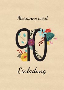 Geburtstagseinladung mit großer Blumenzahl 90