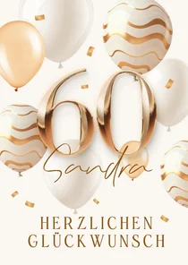 Geburtstagskarte 60 Jahre elegante Luftballons & Goldzahl