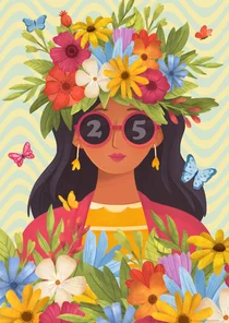 Geburtstagskarte Blumenfrau Brille mit 25