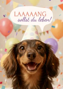 Geburtstagskarte Dackel 'Laaaaaaang' Partyhut lustig