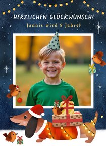 Geburtstagskarte Foto Dackel im Schnee Geschenke