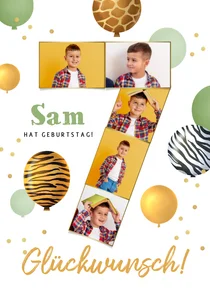 Geburtstagskarte Fotocollage 7 Jahre Fotos Luftballons