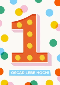 Geburtstagskarte große 1 Konfetti bunt 