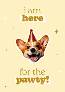 Geburtstagskarte 'I am here for the pawty' Corgi Partyhut