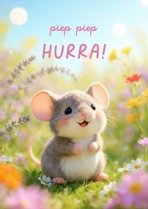 Geburtstagskarte Maus Blumenwiese 'Piep piep hurra'