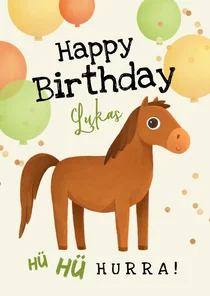 Geburtstagskarte Pferd Kindergeburtstag 7 Jahre Luftballons