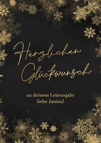 Geburtstagskarte Schneeflocken Gold auf Schwarz