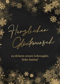 Geburtstagskarte Schneeflocken Gold auf Schwarz