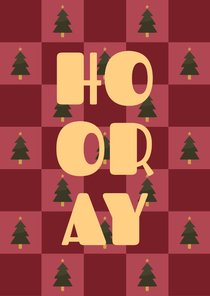 Geburtstagskarte Weihnachtsbäume 'Hooray' Karomuster