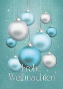 Geschäftliche Weihnachtskarte blaue Weihnachtskugeln