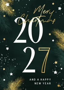 Geschäftliche Weihnachtskarte goldene Sterne Jahreszahl