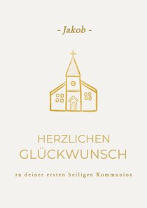 Glückwünschkarte goldene Kirche erste heilige Kommunion