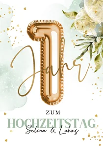 Glückwunschkarte 1. Hochzeitstag Folienballon