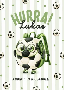 Glückwunschkarte 1. Schultag Fußball-Rucksack