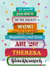 Glückwunschkarte Abitur Bücherstapel