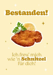 Glückwunschkarte Bestanden 'Ich freu mich wie 'n Schnitzel'