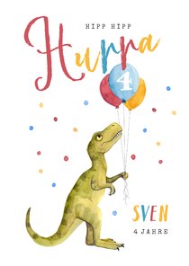 Glückwunschkarte Dino und buntes Konfetti