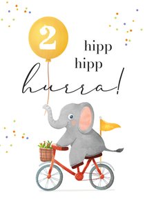 Glückwunschkarte Elefant auf Fahrrad 2 Jahre Luftballon