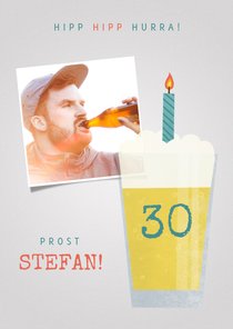 Glückwunschkarte Geburtstag Bier mit Kerze und Foto