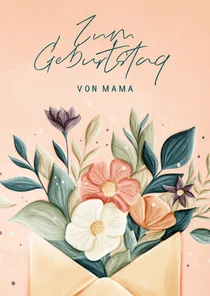 Glückwunschkarte Geburtstag Blumen im Umschlag