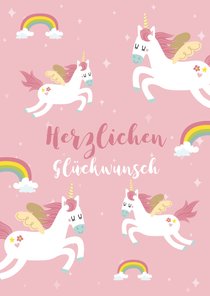 Glückwunschkarte Geburtstag Einhörner und Regenbogen