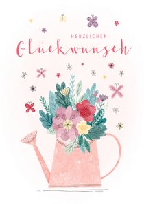 Glückwunschkarte Gießkanne mit Blumen