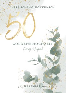 Glückwunschkarte Goldene Hochzeit Eukalyptus