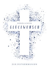 Glückwunschkarte Kommunion Kreuz blau