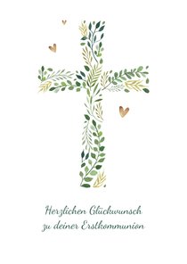 Glückwunschkarte Kommunion Kreuz botanisch