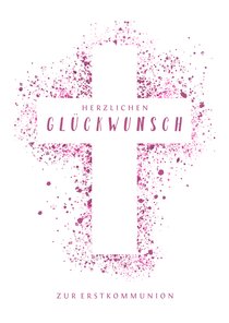 Glückwunschkarte Kommunion Kreuz pink