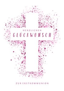 Glückwunschkarte Kommunion Kreuz pink