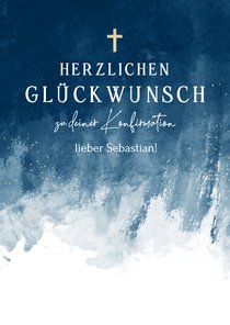 Glückwunschkarte Konfirmation dunkelblau Aquarell Kreuz