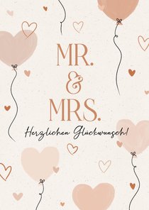 Glückwunschkarte Mr. & Mrs. Luftballons Beige