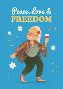 Glückwunschkarte Ruhestand Frau 'Peace, Love & Freedom'
