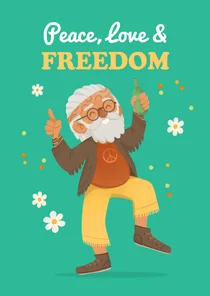 Glückwunschkarte Ruhestand Mann 'Peace, Love & Freedom'