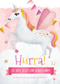 Glückwunschkarte Schulanfang Einhorn 