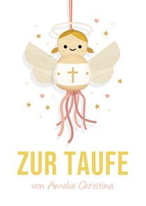Glückwunschkarte Taufe rosa Glückspüppchen/Engel